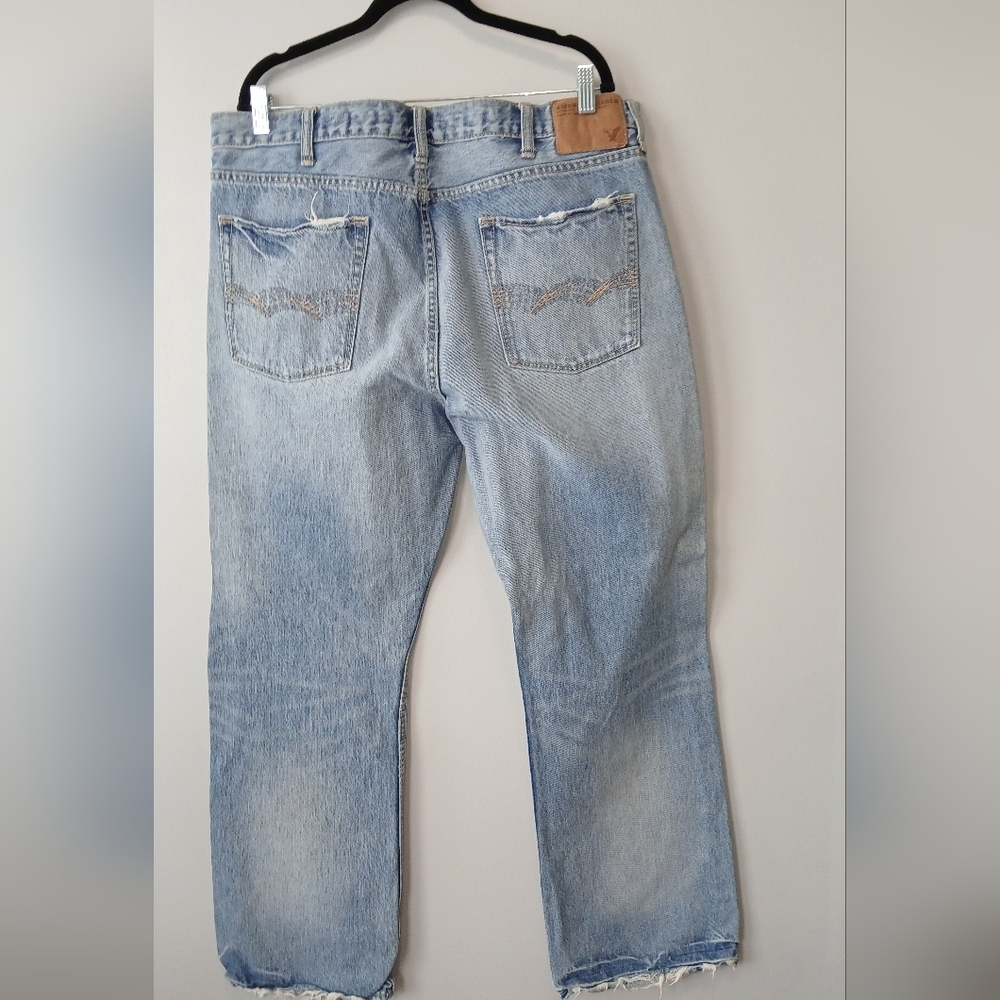 American Eagle Lowrise Bootcut Distressed Denim Jeans Mens 38×32 - Picture 2 of 9